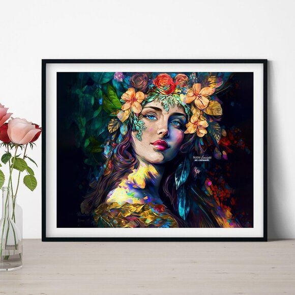 NobleCaptures Other - 8x10 Lovely Woman‎ Floral Wall Art Watercolor Oil Painting Print